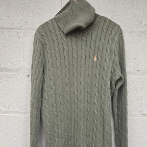 Ralph Lauren Sport Cable Knit Turtleneck Tunic Sweater Green Women ● L